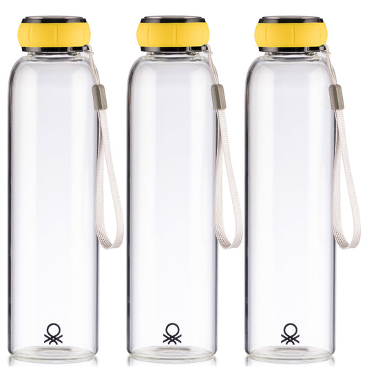 Set De 3 Unidades De Botella De Agua 550ml Borosilicato Tapa Amarilla Casa Benetton_0