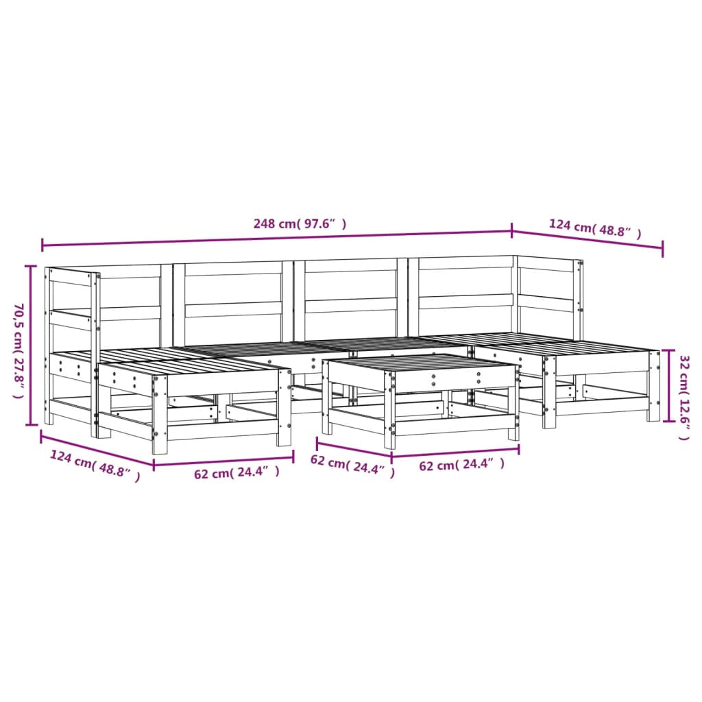 Vidaxl Juego De Muebles De Jardín 7 Pzas Madera Maciza Abeto Douglas_2