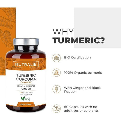 Nutralie Turmeric Complex + Gengibre e Pimenta Biológica Biológica 120 cápsulas