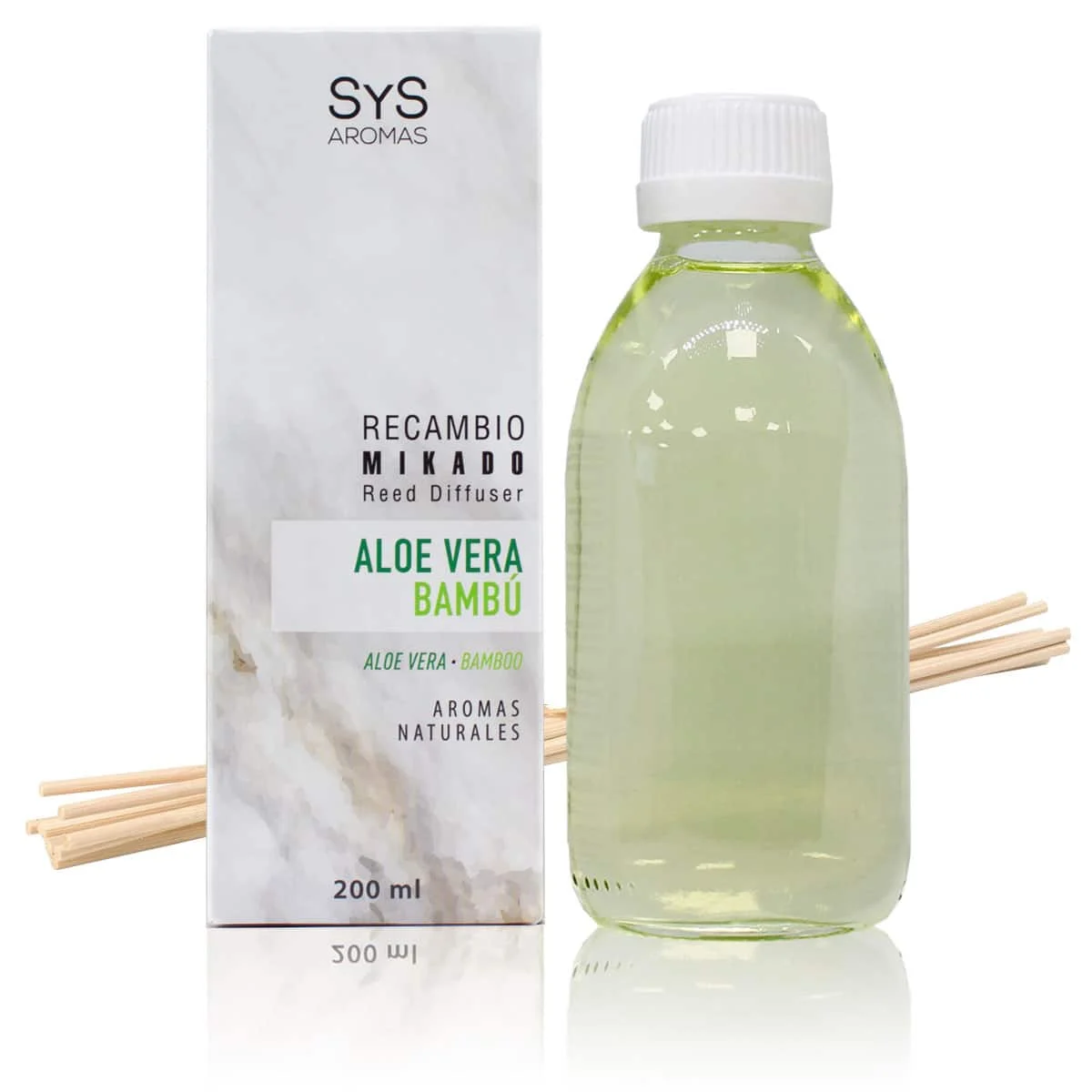 Recambio Mikado Aloe Vera y Bambú 200 ml con Varillas | Aroma Fresco Natural | Refill Difusor | Larga Duración_0