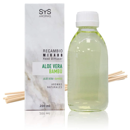 Recambio Mikado Aloe Vera y Bambú 200 ml con Varillas | Aroma Fresco Natural | Refill Difusor | Larga Duración_0