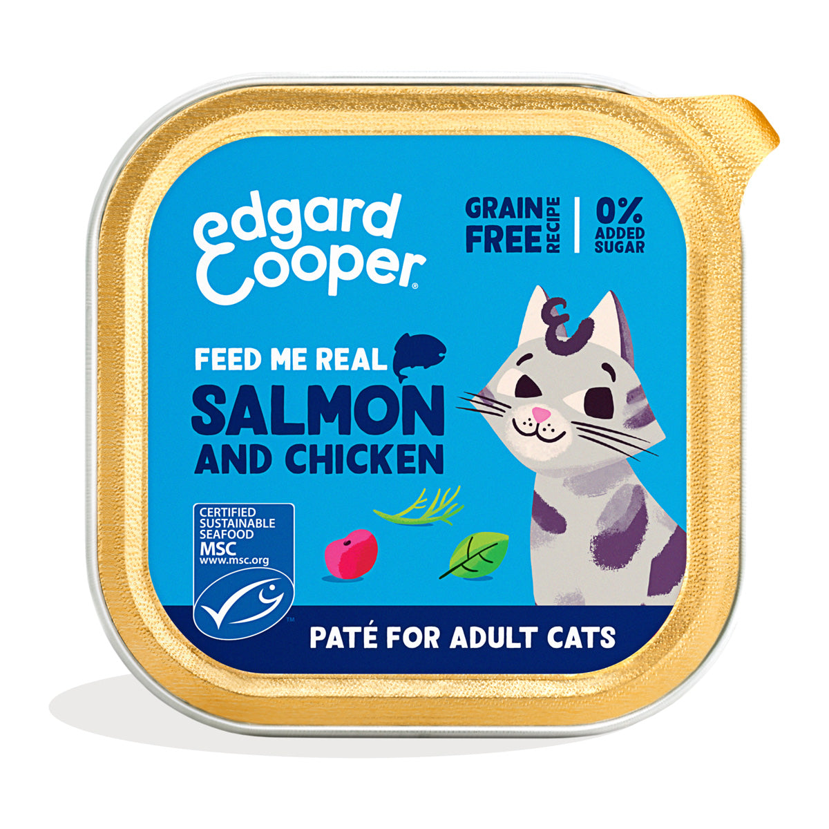 Ração húmida para gatos Patê Salmão e Frango Tub Edgard &amp; Cooper 85 g