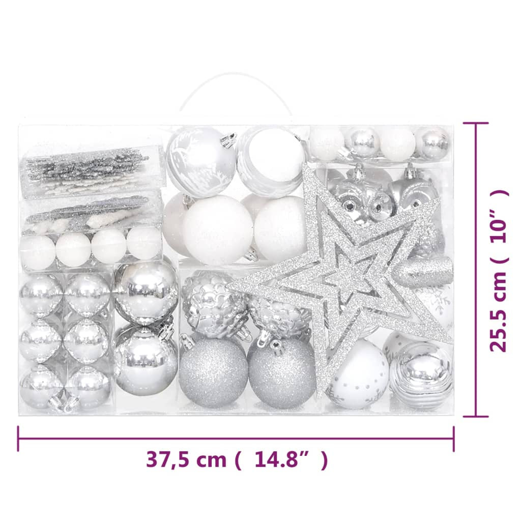 Vidaxl Juego De Adornos De Navidad De 108 Piezas Plateado Y Blanco_2