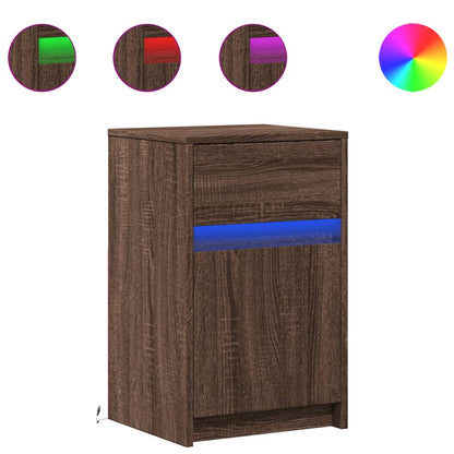 Mesita De Noche Con Luces Led Madera De Ingeniería Roble Marrón_0