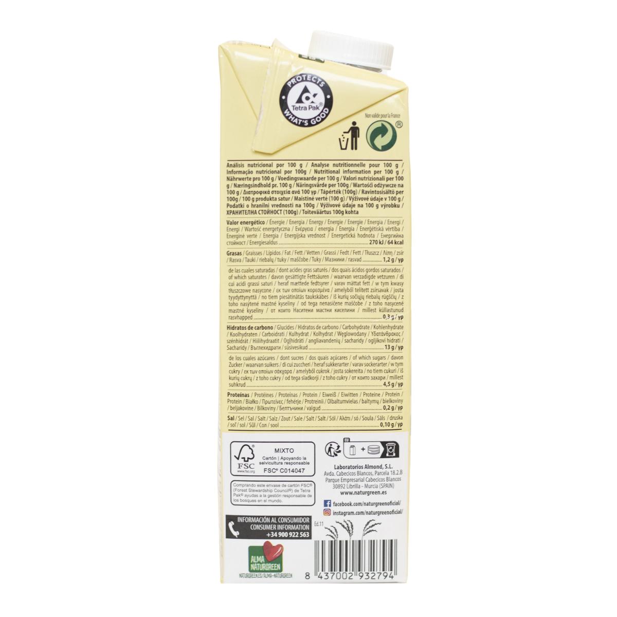 Bebida de arroz sem açúcar NaturGreen 1 L
