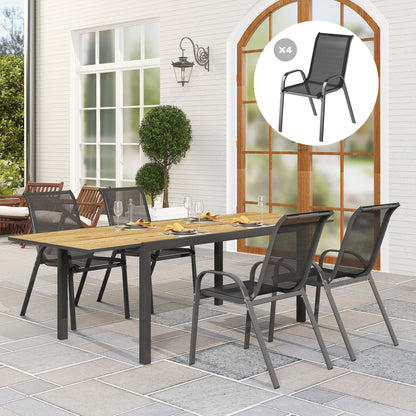 Outsunny Juego De 4 Sillas De Jardín Exterior Apilables 54x71x93 Cm Negro_1