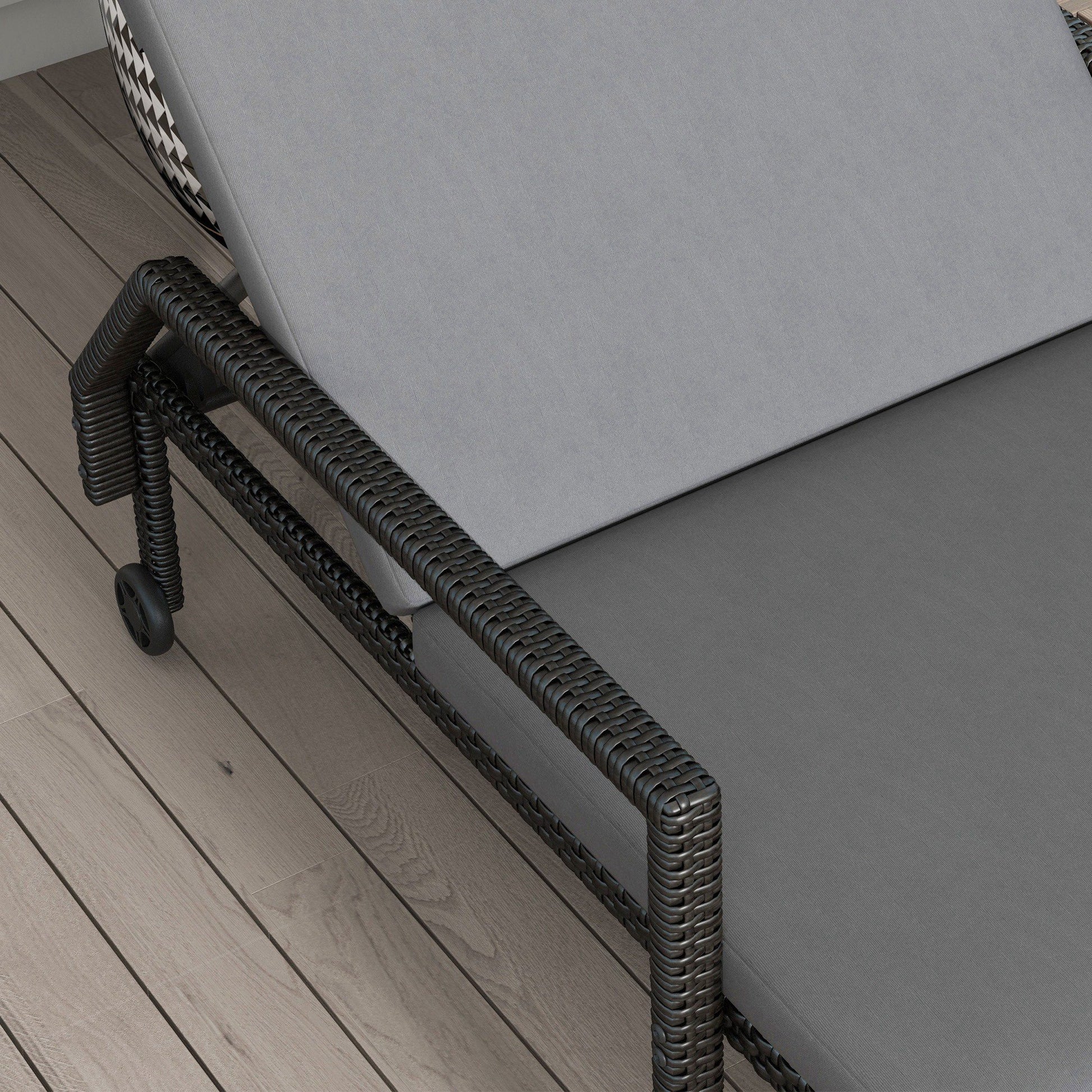 Outsunny Tumbona De Ratán Con Respaldo Ajustable 73x200x48cm Gris Claro Y Negro_3