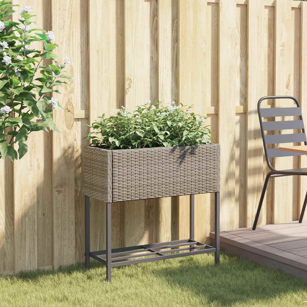 Jardinera Con Estante Ratán Sintético Gris_2