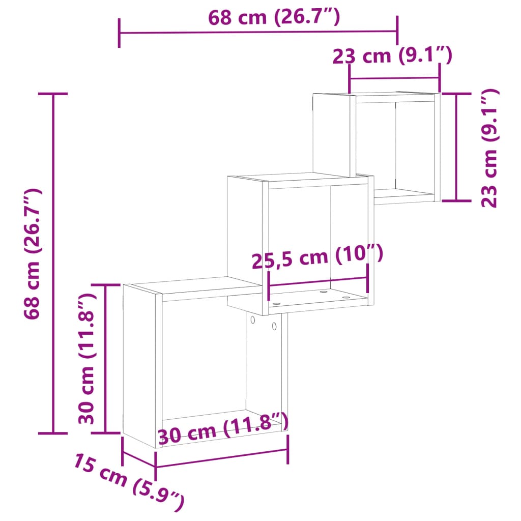 Estante Pared De Cubo Madera Ingeniería Envejecida 68x15x68cm / Vetonek_2
