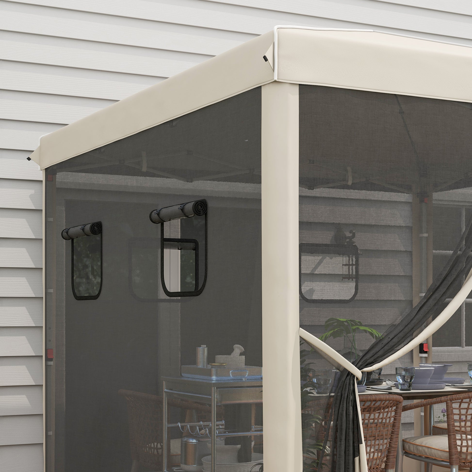 Outsunny Carpa Plegable 3x3 M Con Pared Lateral De Malla 6 Ventanas Beige_4