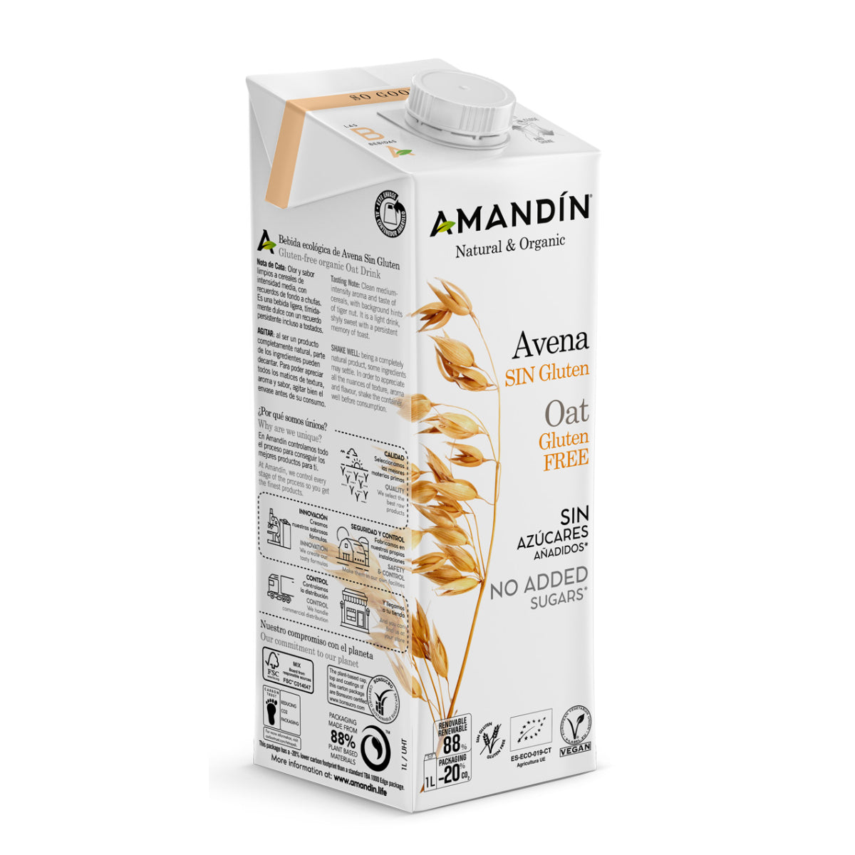 Bebida de Avena Sin Gluten Bio Amandin 1L