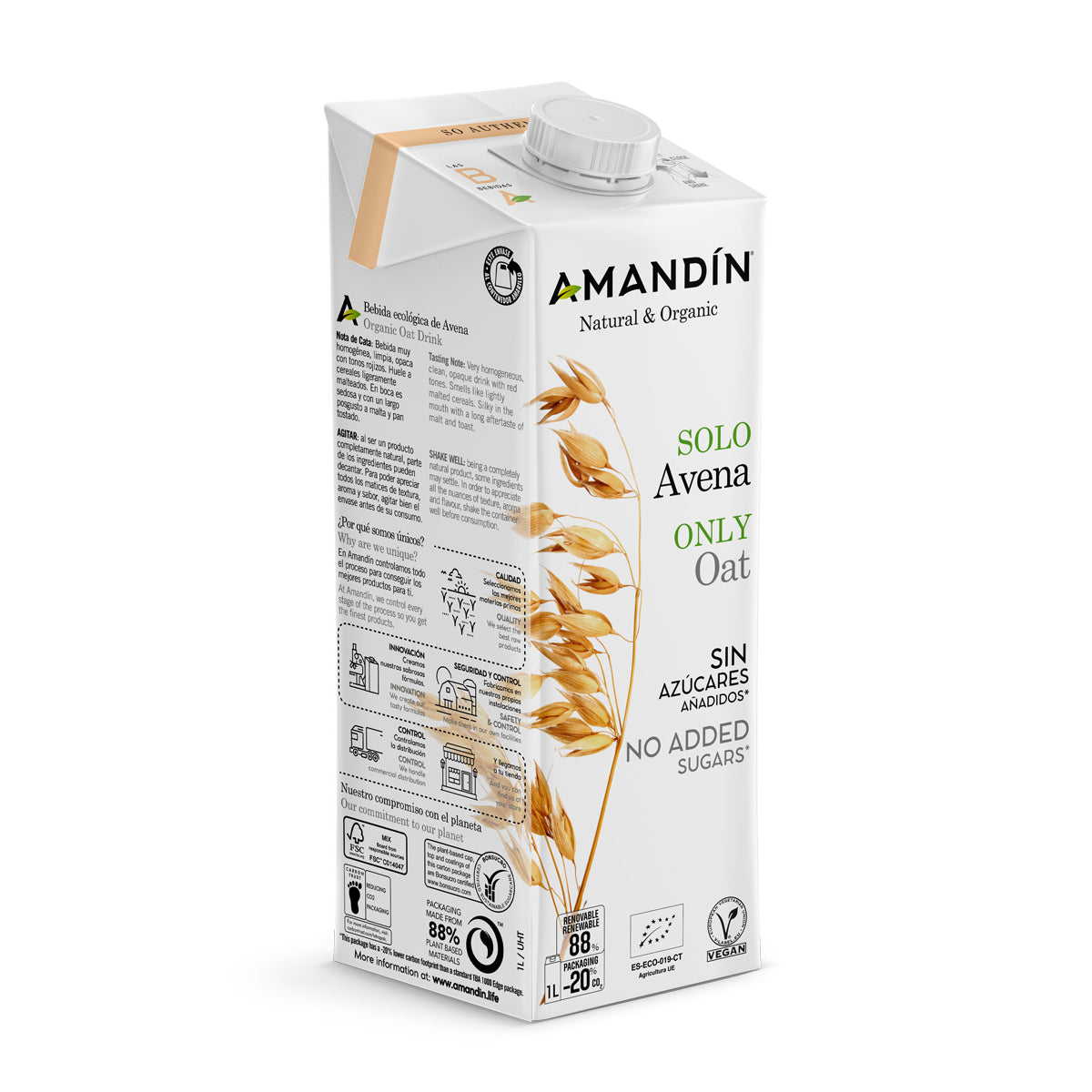 Bebida de Avena Sólo Avena (Sin Aceite) Bio Amandin 1L