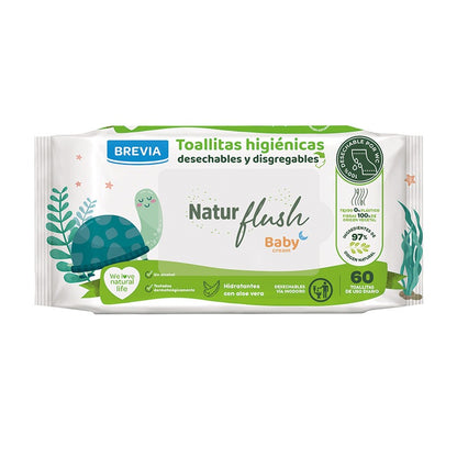 Toallitas de Bebé Babycream Natur Flush Brevia 60 ud
