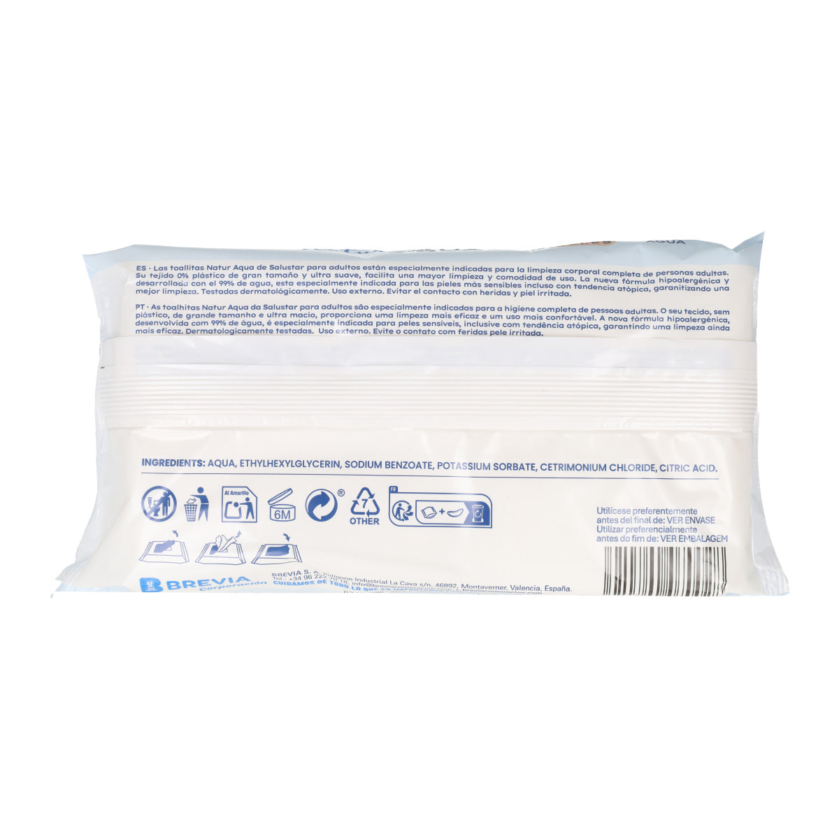 Toallitas de Higiene Corporal Adultos Aqua 99% agua Salustar 20 uds (XXL 38 x 20 cm)