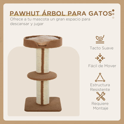 Pawhut Árbol Rascador Para Gatos Altura 91 Cm De 3 Niveles 45x45x91cm Marrón_3