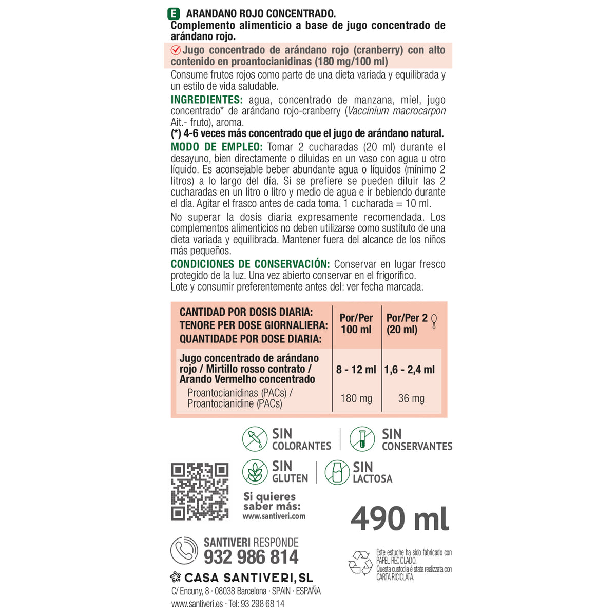 Santiveri Concentrado Cranberry 490 ml