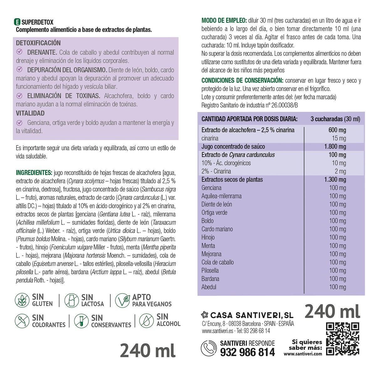 Xarope Superdetox Santiveri 240 ml