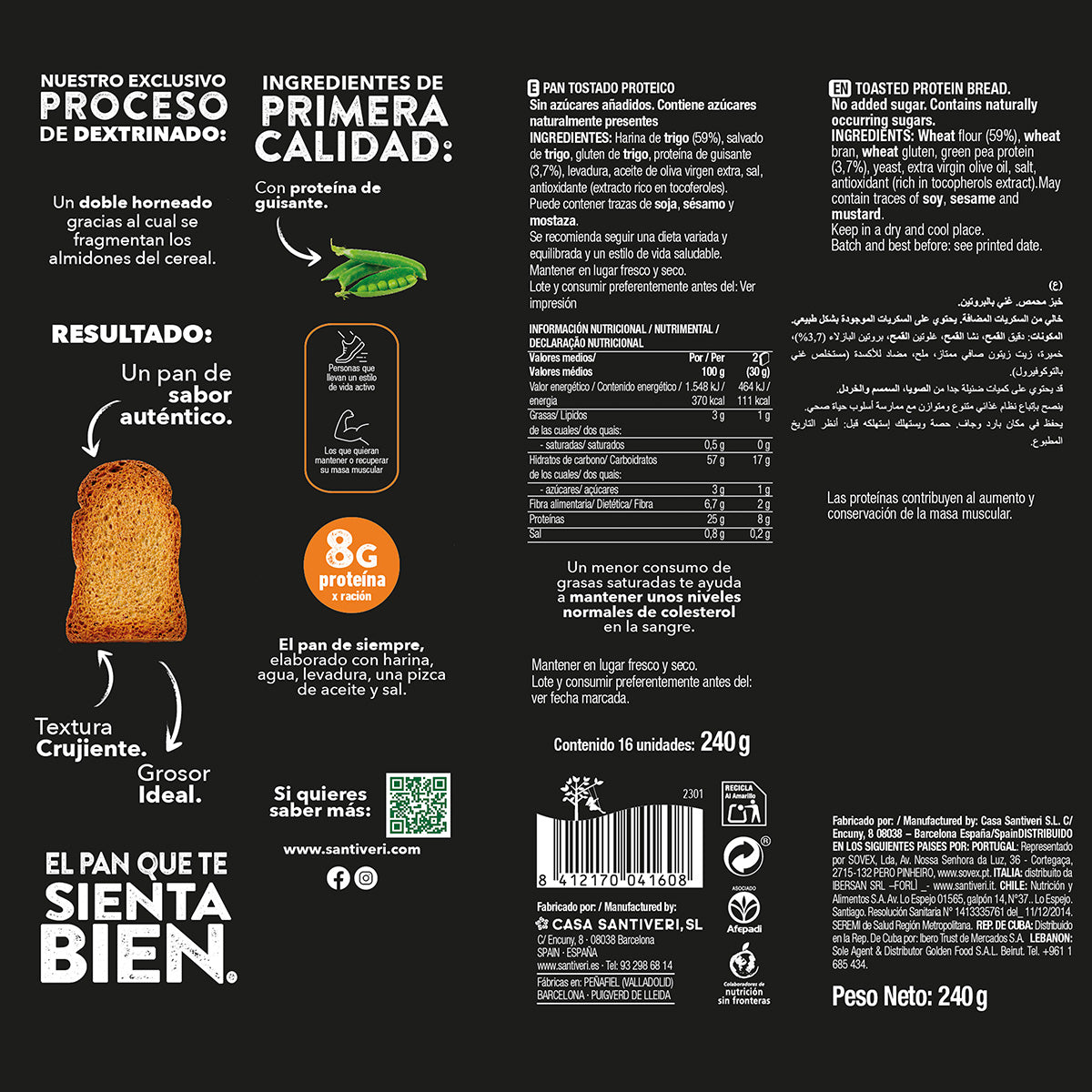 Pão Torrado Santiveri 25% Proteína 240 gr