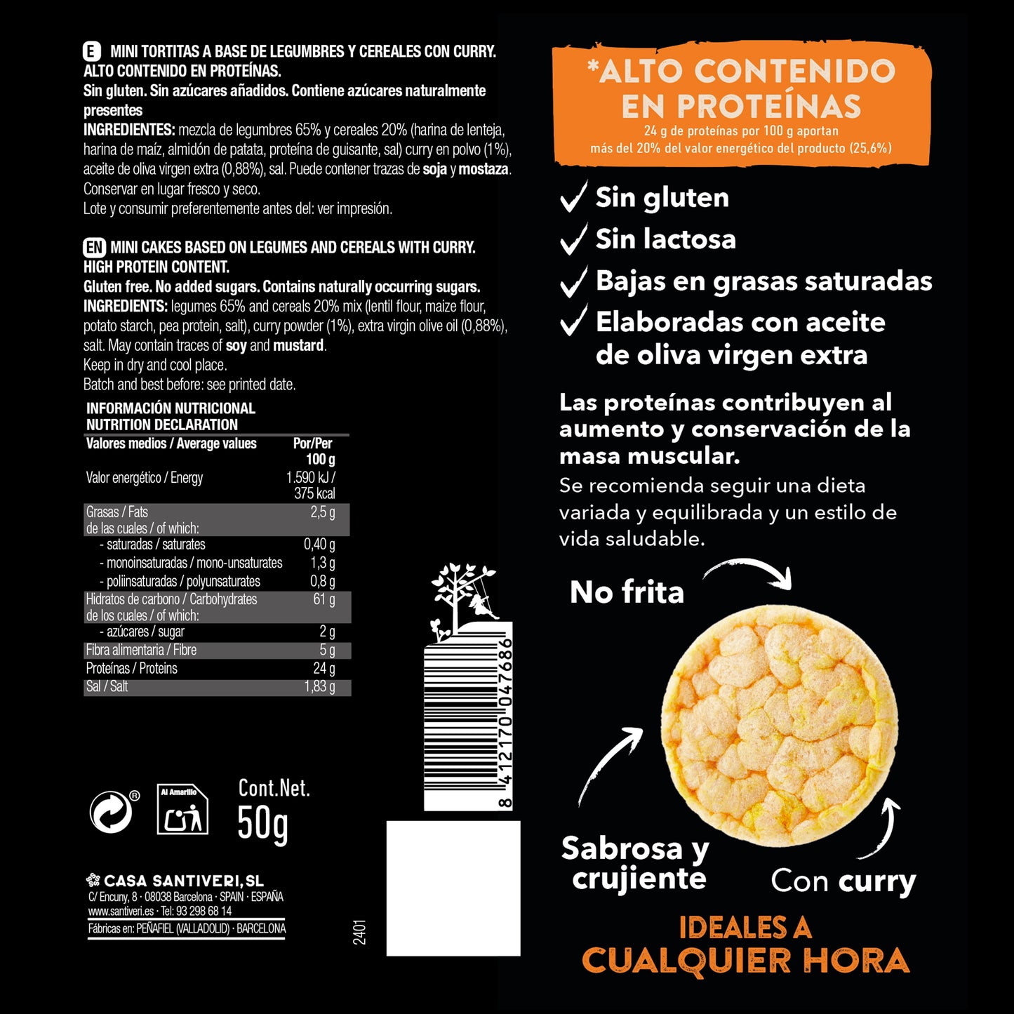 Mini panquecas de caril proteico SANTIVERI 50g