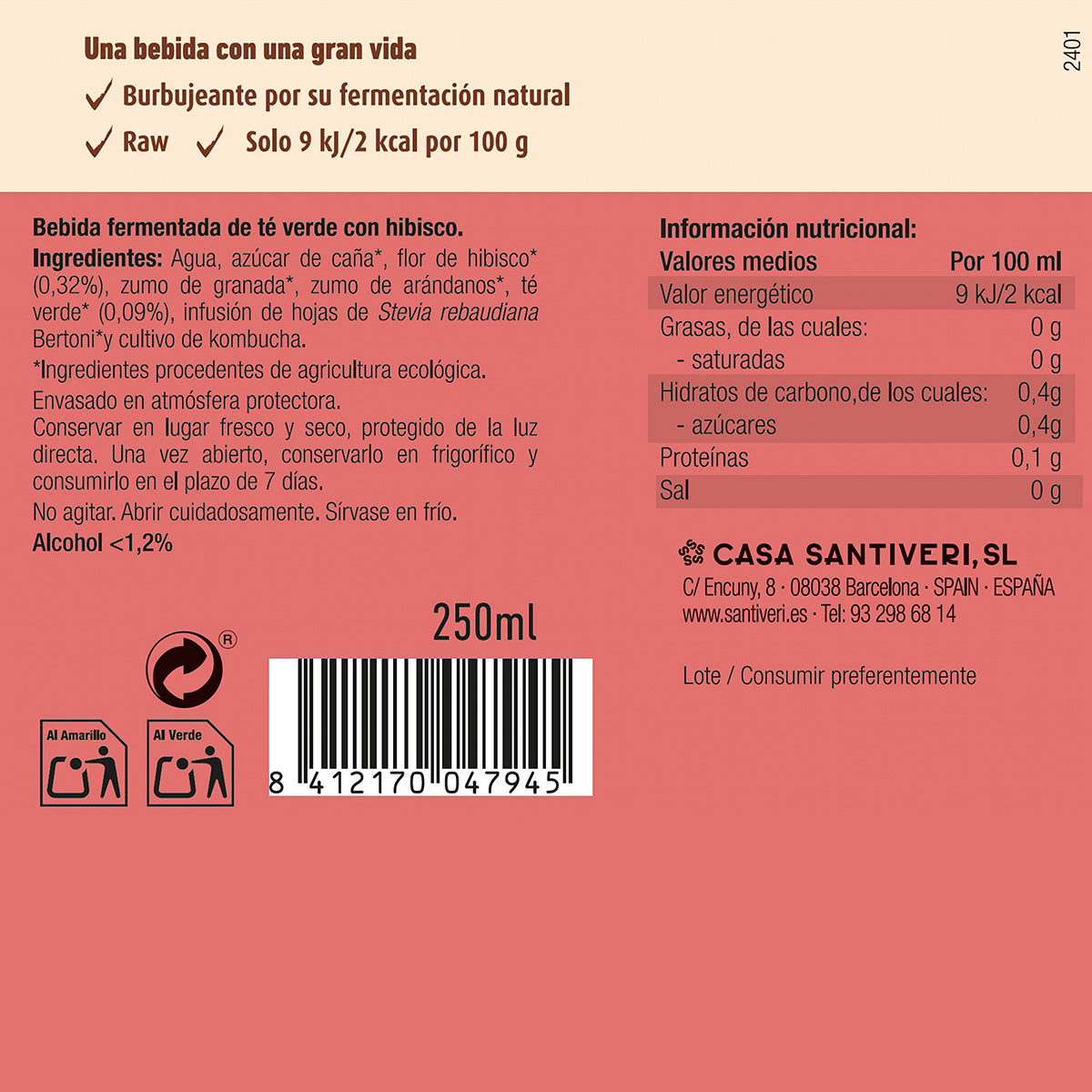 Kombuchá Hibisco Bio Santiveri 250 ml