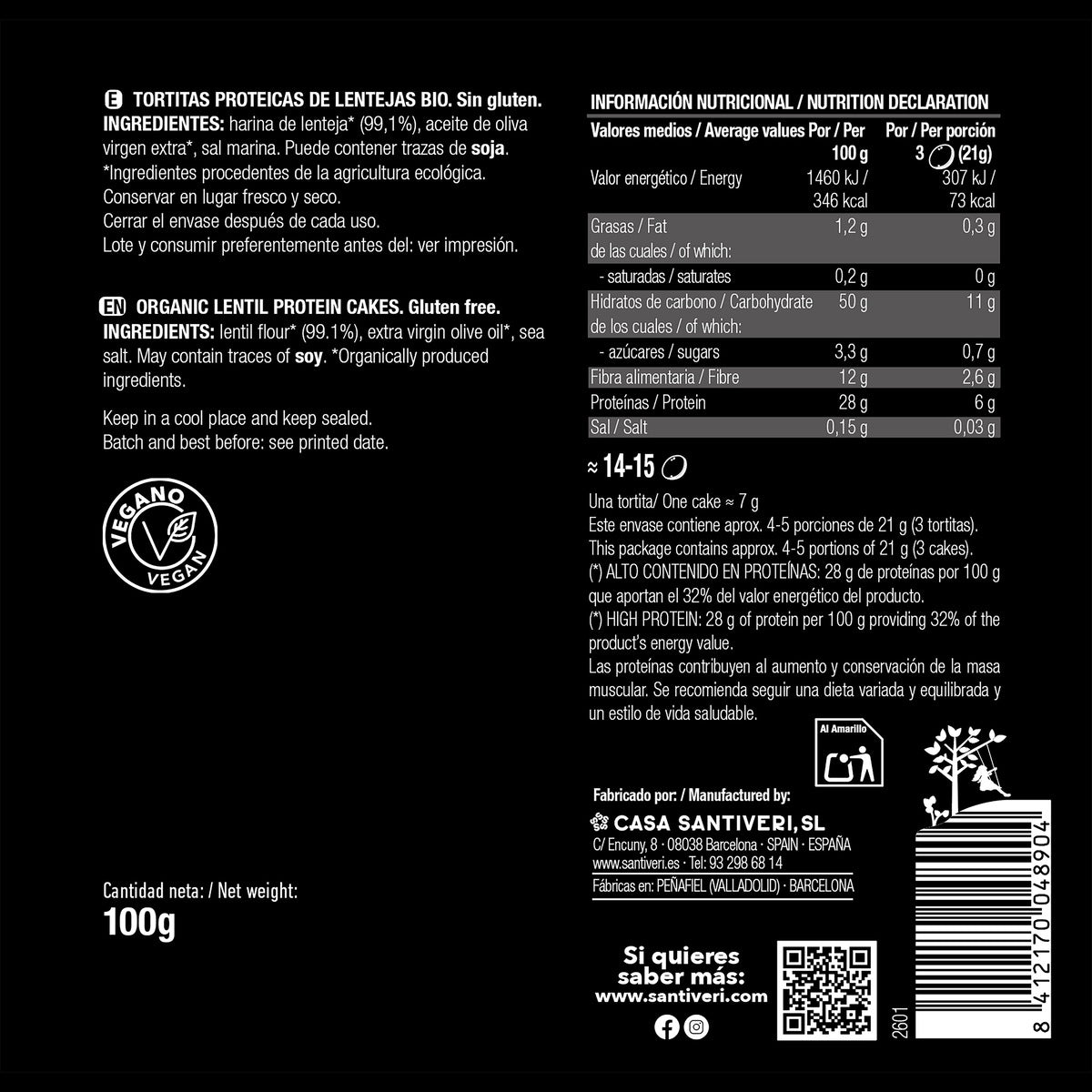 Tortitas Proteicas Bio Santiveri 100g