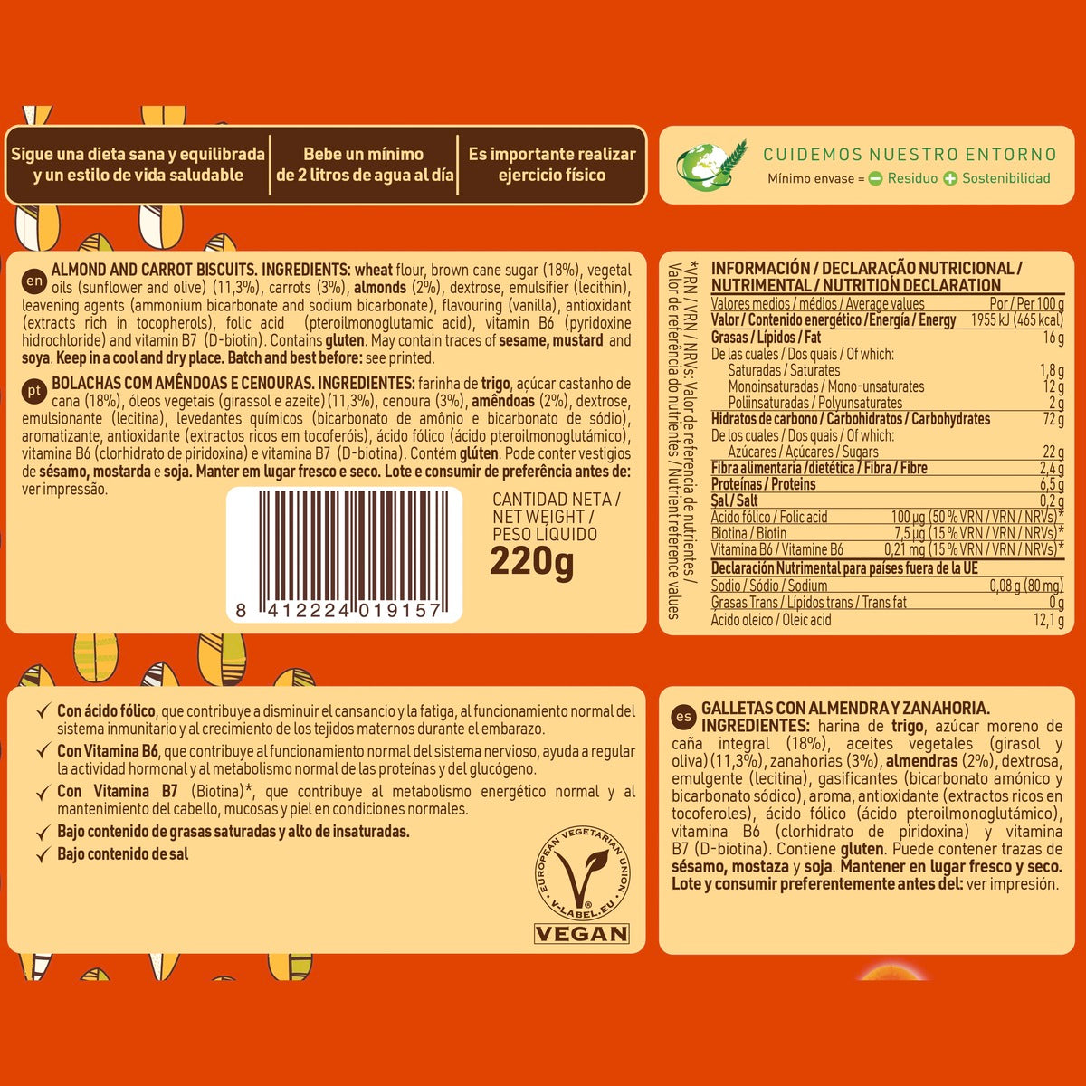 Galletas almendra y zanahoria Santiveri 240 g