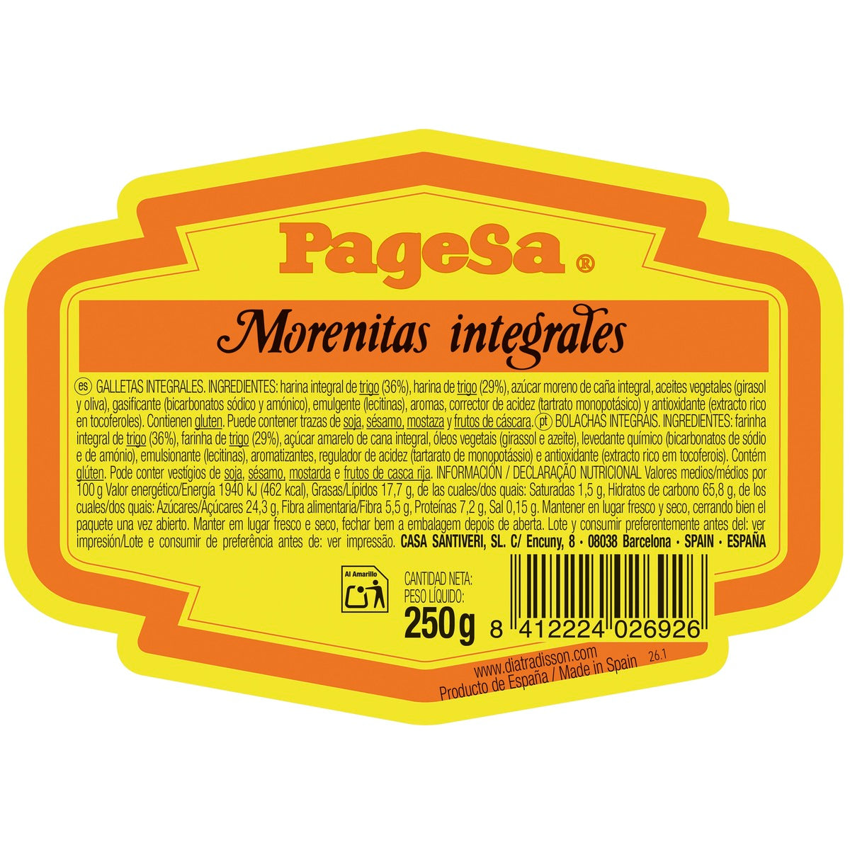 Pagesa morenitas integral Santiveri 250 g