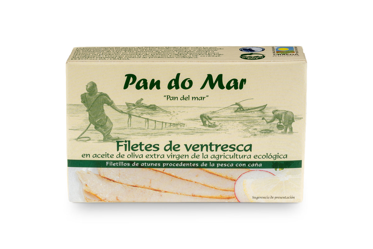Filetes de Ventresca de atún claro en aceite de oliva ecológico en Lata Pan do Mar 120g