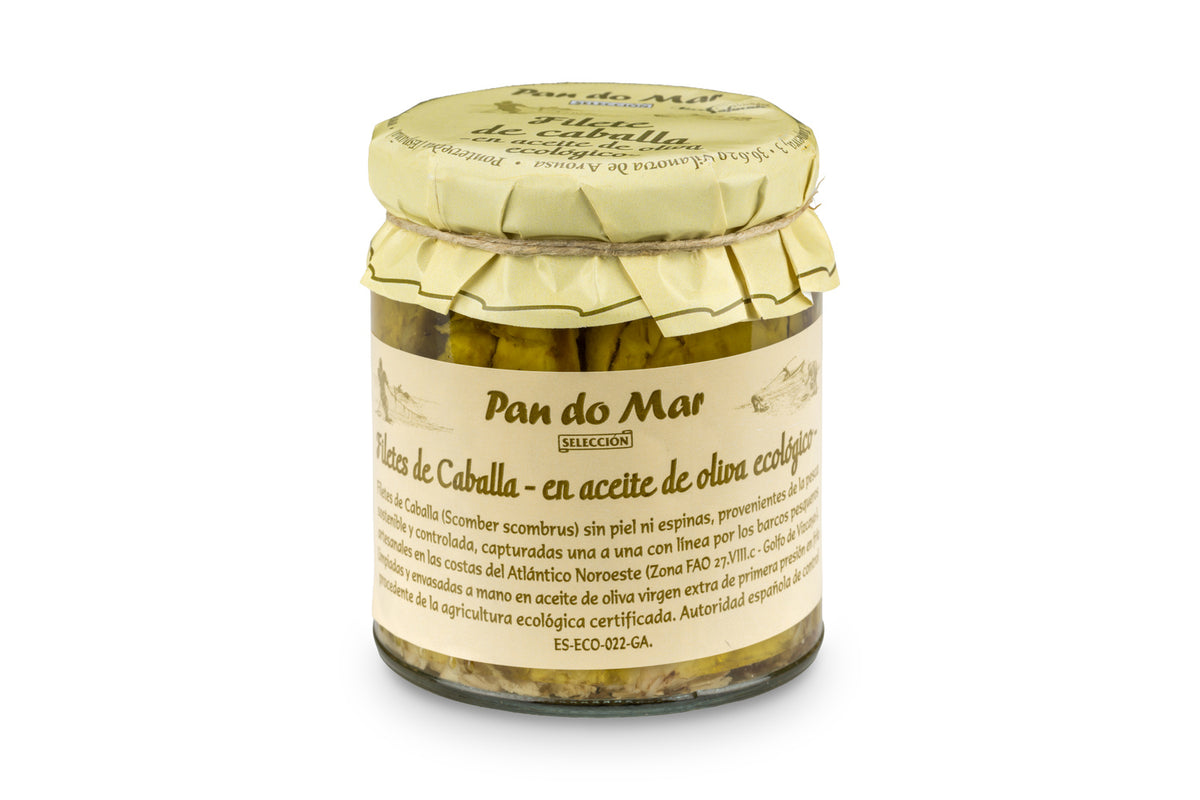 Filete de Caballa en aceite de oliva ecológico en Vidrio Pan do Mar 220g