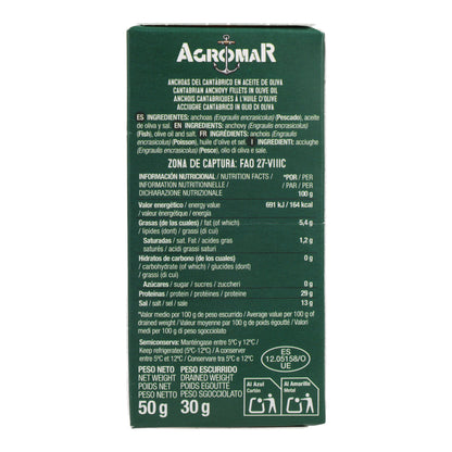 Anchoa del Catábrico en Aceite de Oliva en lata AGROMAR 9-10 filetes (30 g peso escurrido)
