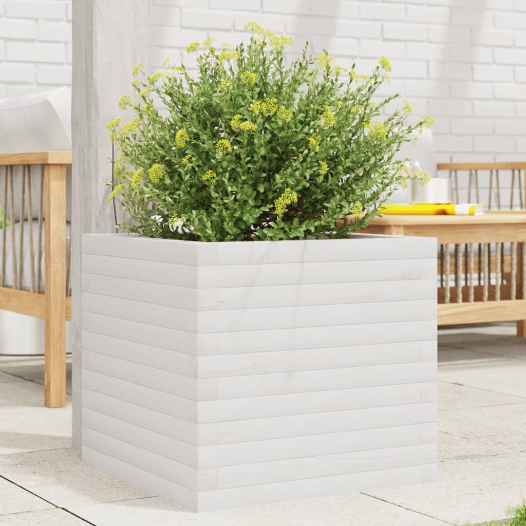 Jardinera Madera Maciza De Pino Blanco 50x50x45,5 Cm_1