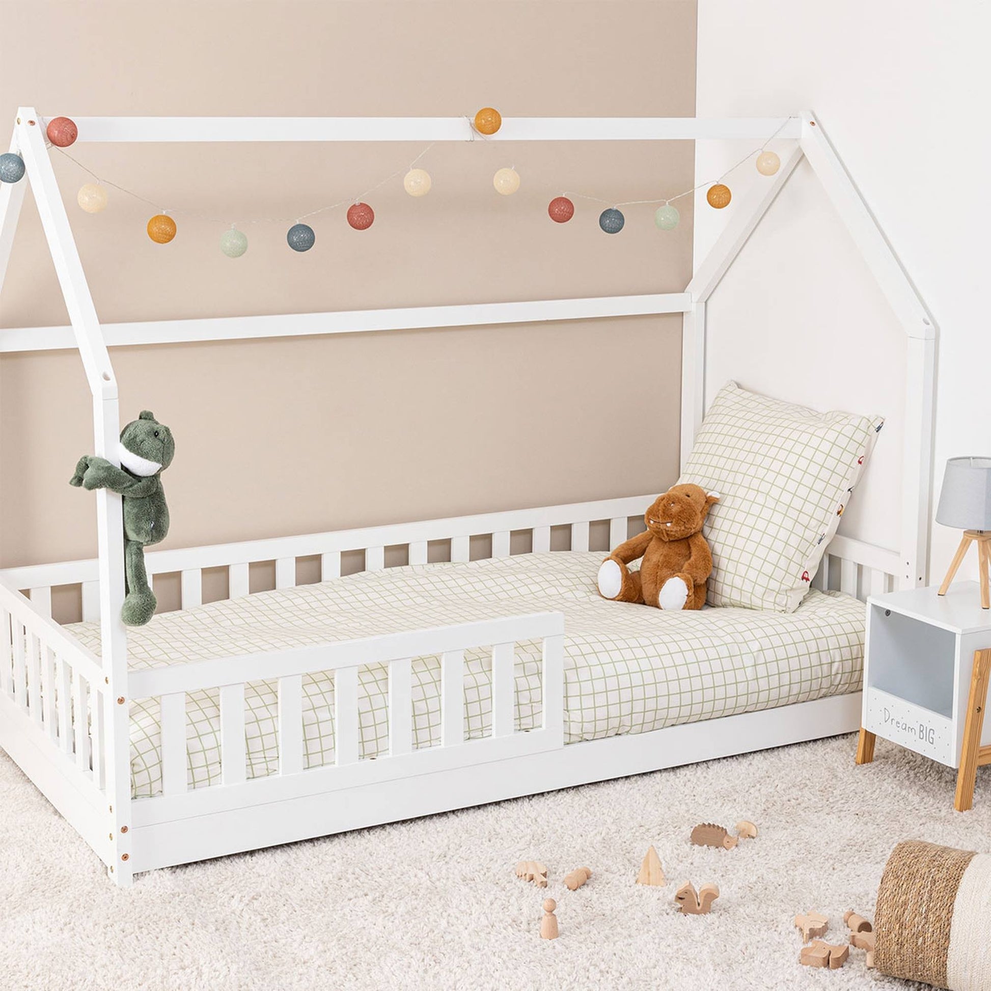 Cama Infantil Cabaña Bosco Blanco 90x190cm Con Colchón Zent Roller Transpirable_4
