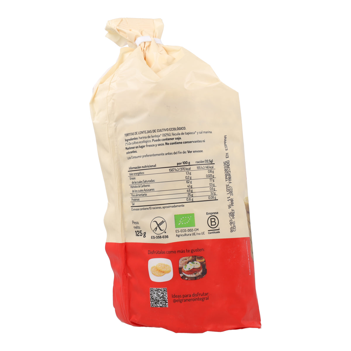 Tortitas de proteinas lentejas BIO El Granero 125 g
