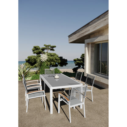 Magnolia Conjunto De Comedor De Exterior 6 Sillones + 1 Mesa De Cristal, Acero Y Texaline_3