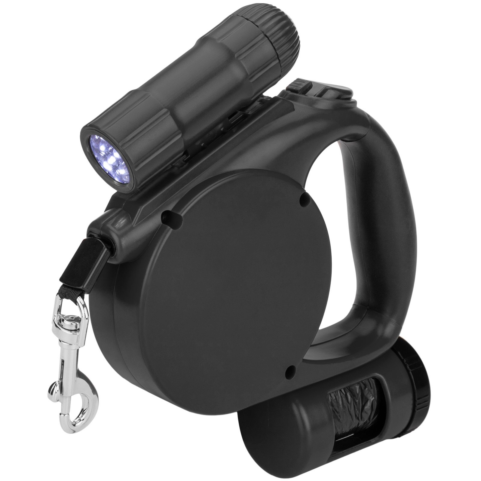 Correa Extensible Para Mascotas Color Negro Con Dispensador De Bolsas_0