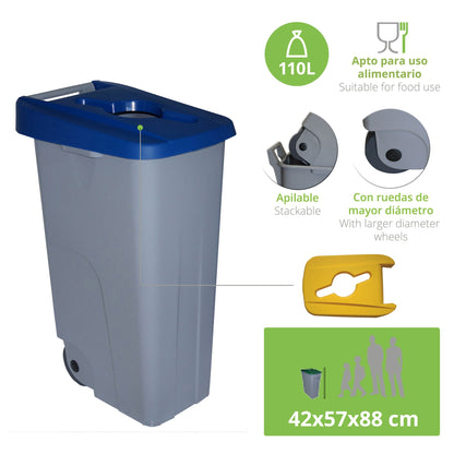 Contenedor Reciclo 110 Litros Abierto + 3x Bolsas De Basura De 10 Unidades_1