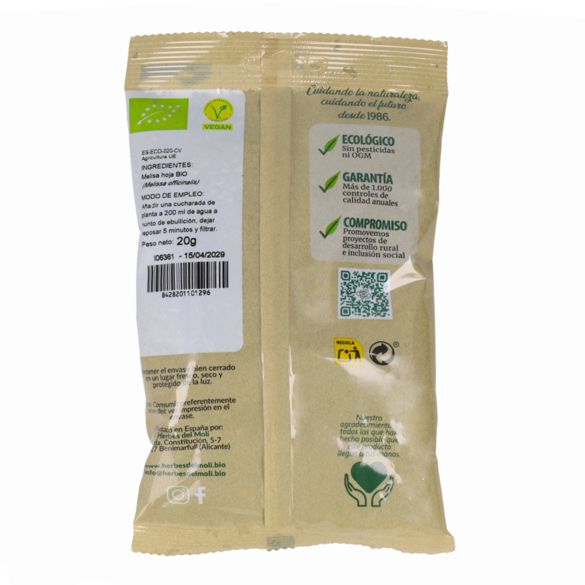 Folhas de Melissa Herbes del Molí, 20 g