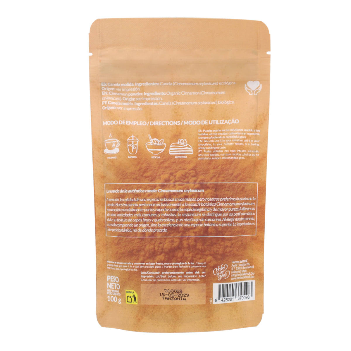 Canela Ceylán Molida ECO en Doypack Artemis Bio 100 g