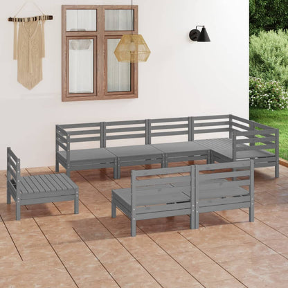Juego De Muebles De Jardín 8 Piezas Madera Maciza De Pino Gris / Vetonek_1