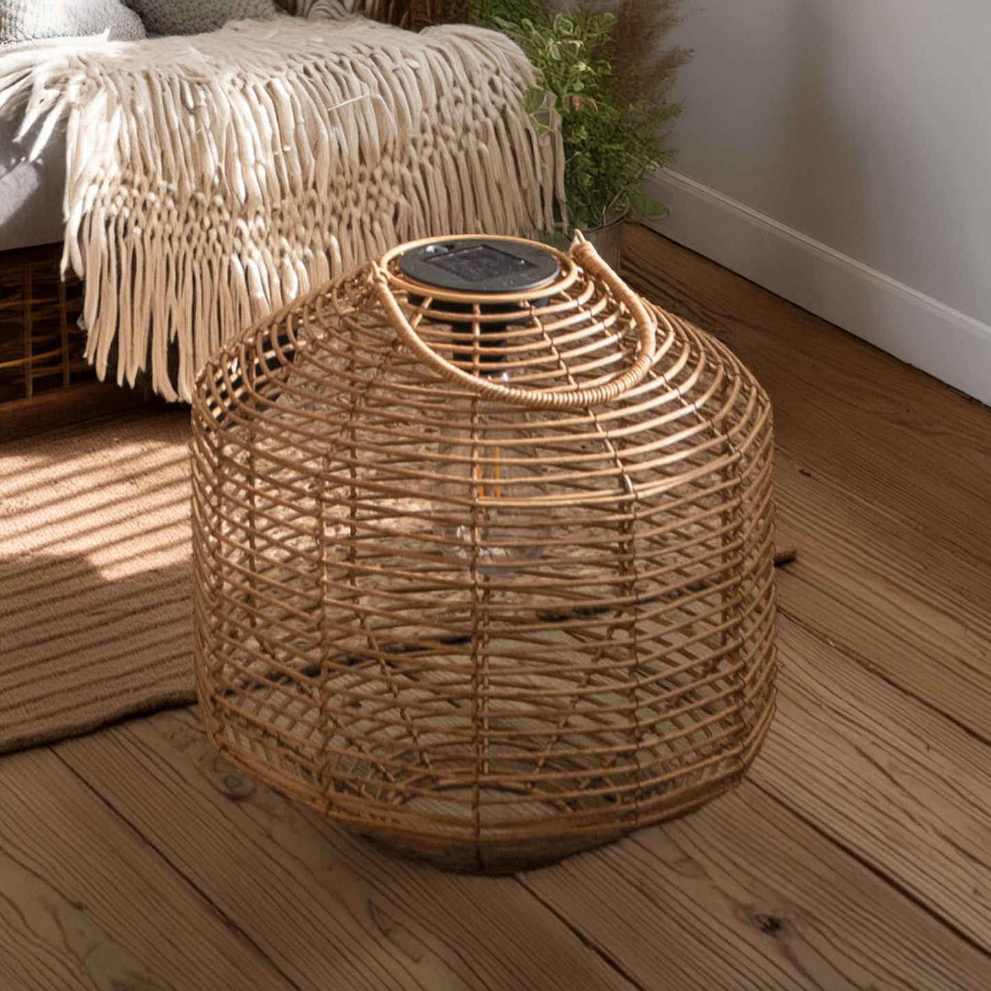 Wellhome Lámpara Solar Ratán Beige Ø30cm_2