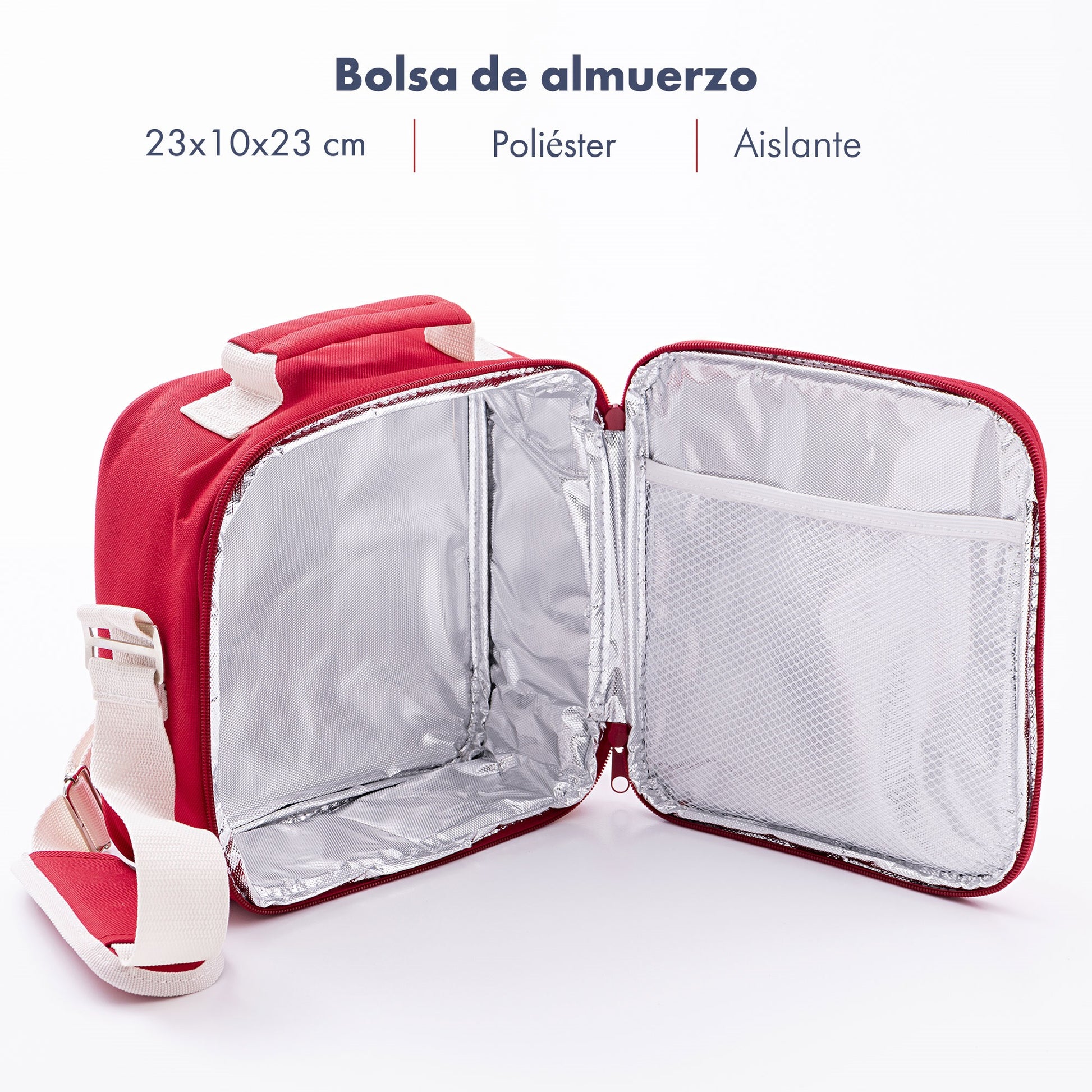 Bolsa De Almuerzo 23x10x23cm En Poliester Color Rojo El Ganso_1