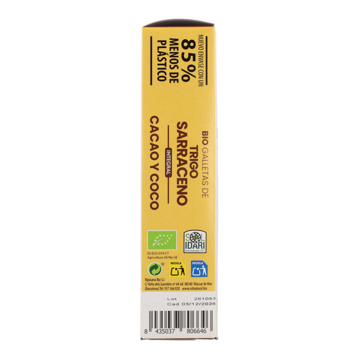 Galletas de trigo sarraceno integral con cacao y coco bio Sol Natural 175 g