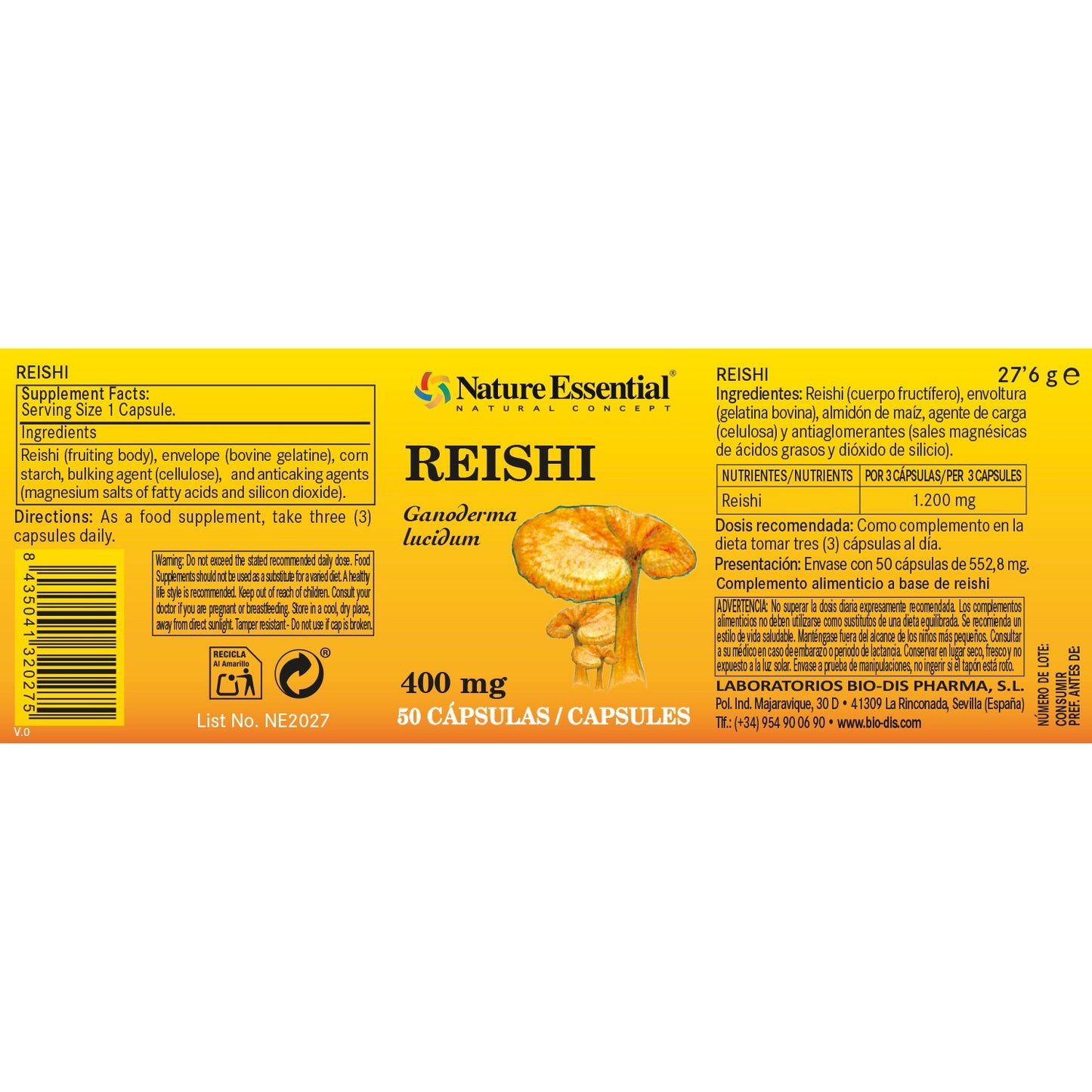 Reishi (Micélio) 400 mg Nature Essential, 50 cápsulas