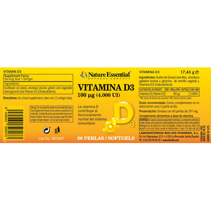 Vitamina D3 100 mcg (4000 U.I) 60 Perlas