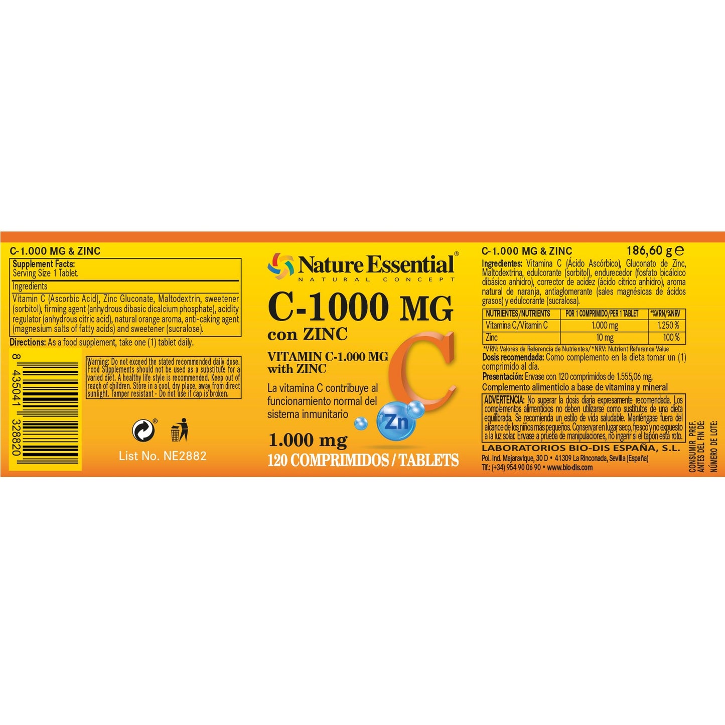 Vitamina C 1000 mg + Zinc 60 Comprimidos