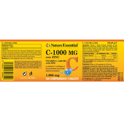 Vitamina C 1000 mg + Zinc 10 mg 120 Comprimidos