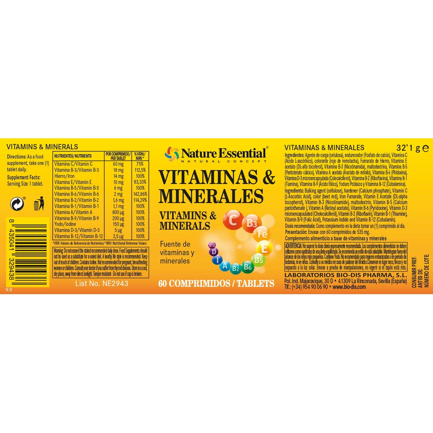 Vitaminas y Minerales 600 mg Nature Essential 60 comprimidos