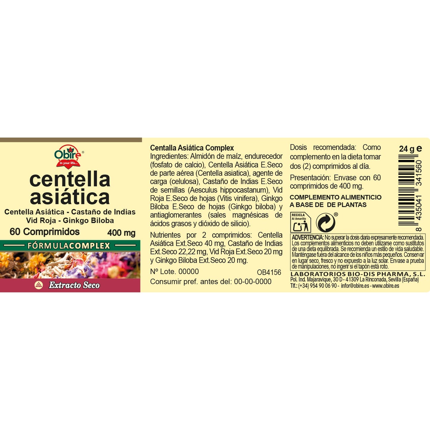 Centelha Asiática 400 mg Obire 60 comprimidos
