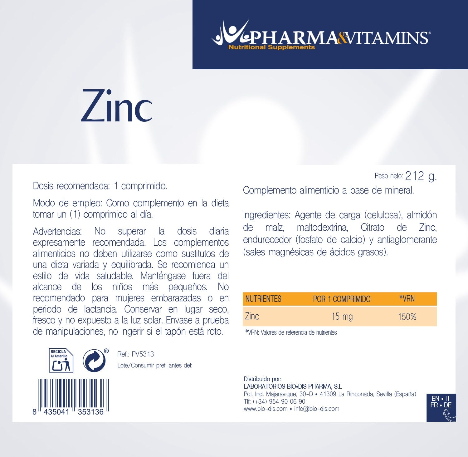Zinc 15 mg Pharma & Vitamins 400 comprimidos