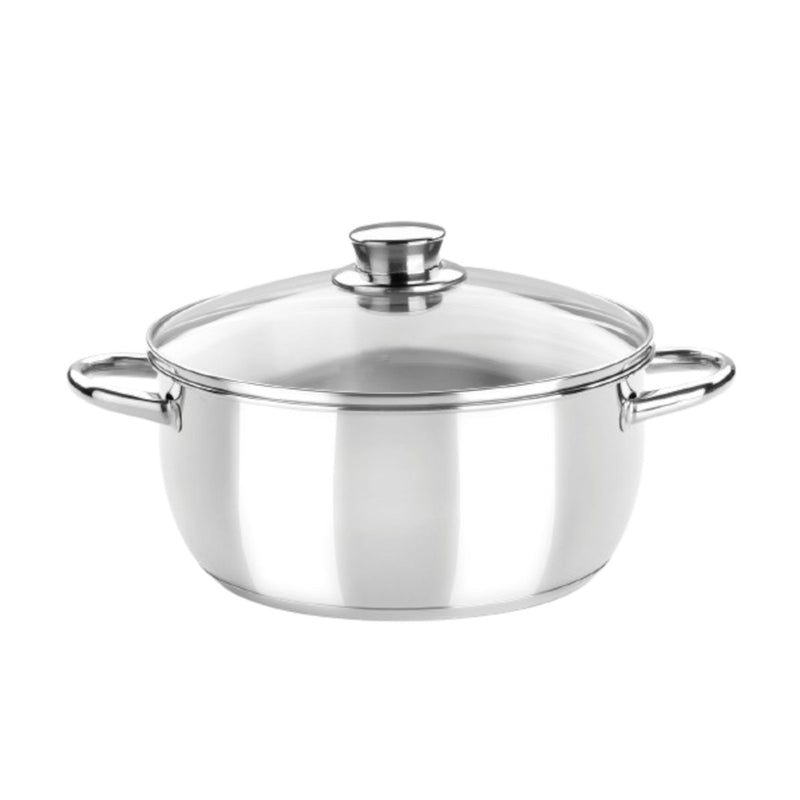 Cacerola 26CM Acero Inoxidable Sin Antiadherente Tapa Cristal Optima Monix